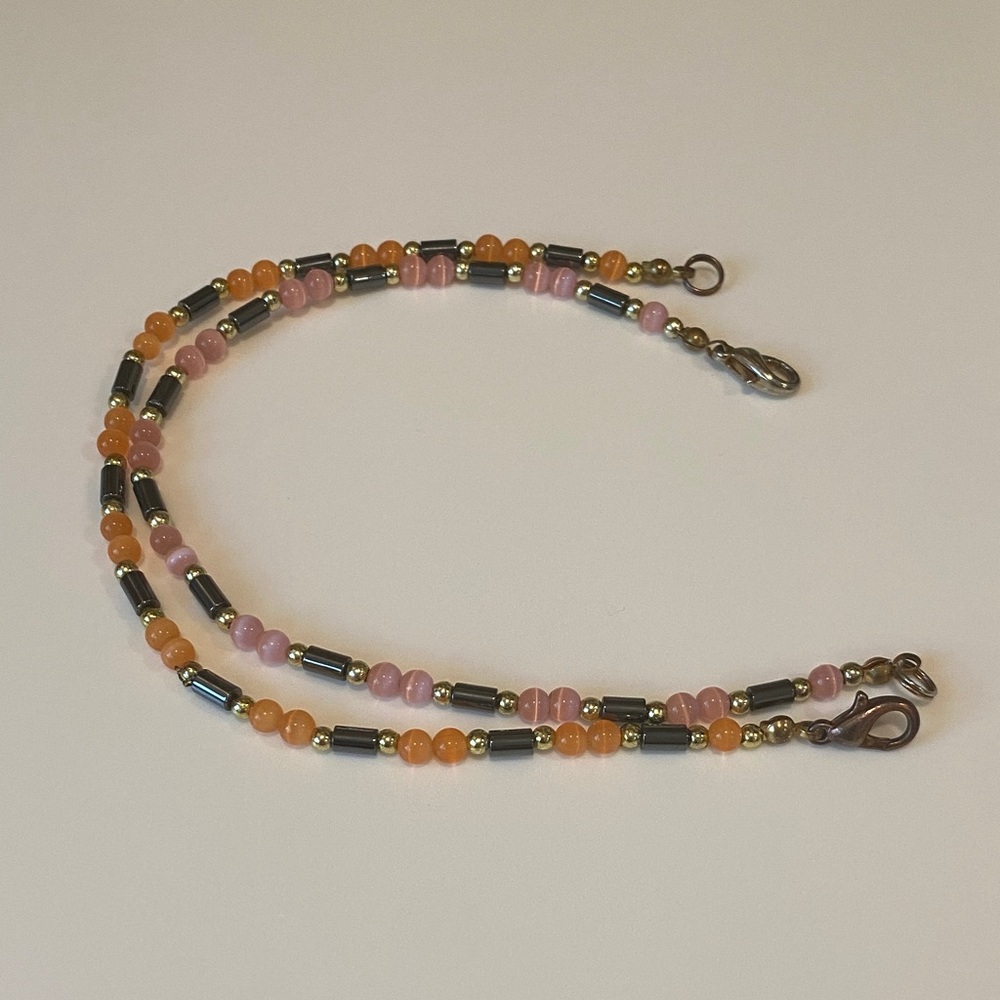 Set of 2 Pink and Orange Beaded Anklets